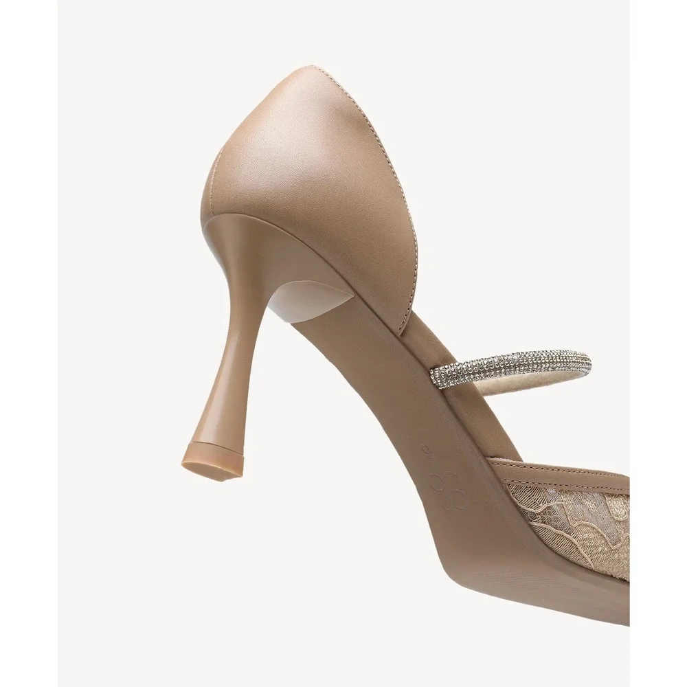 Cosy Island CharmElle Sparkle Pointed Toe Heeled Pumps Lace Apricot size 9.5‎